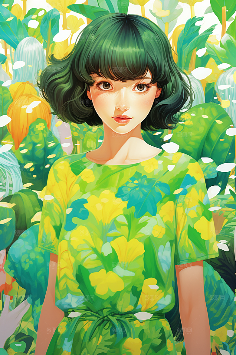 多巴胺女孩形象五彩斑斓插画