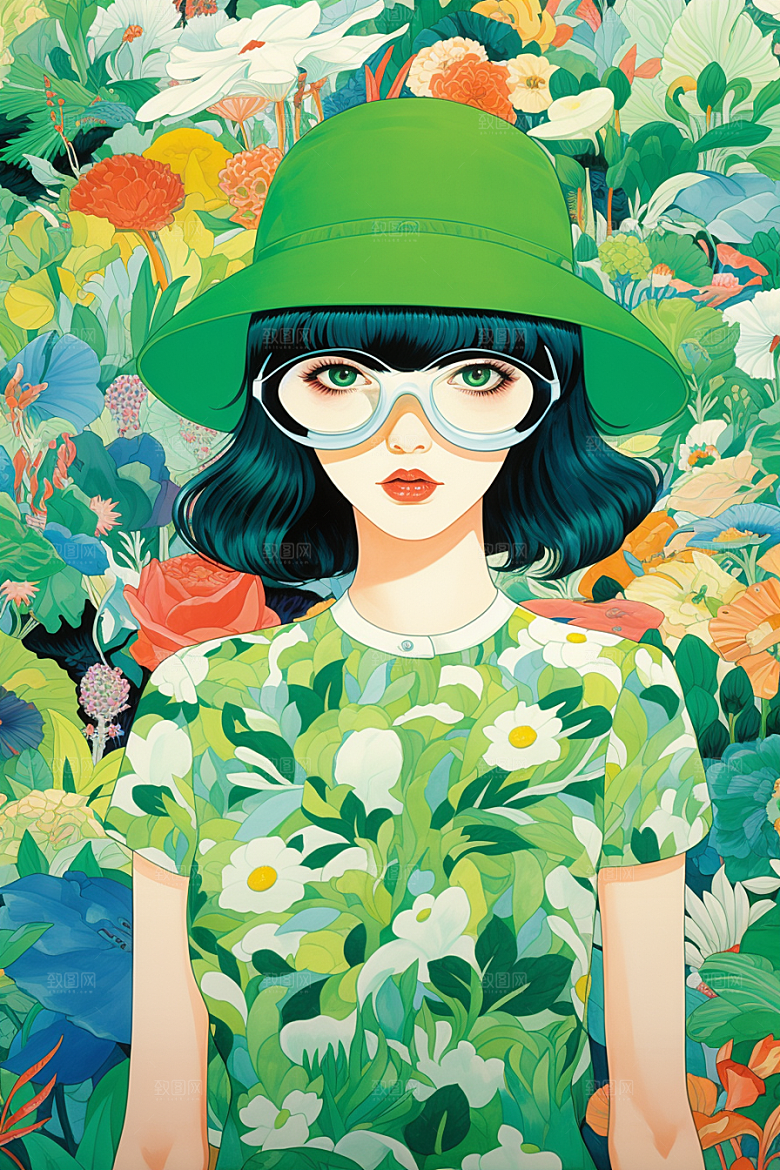 多巴胺女孩五彩斑斓彩色插画