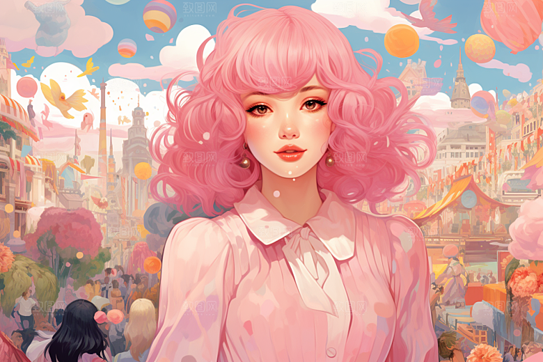 多巴胺女孩彩色高清插画