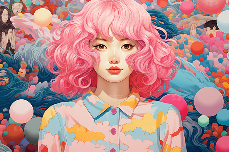 多巴胺女孩高清穿搭插画