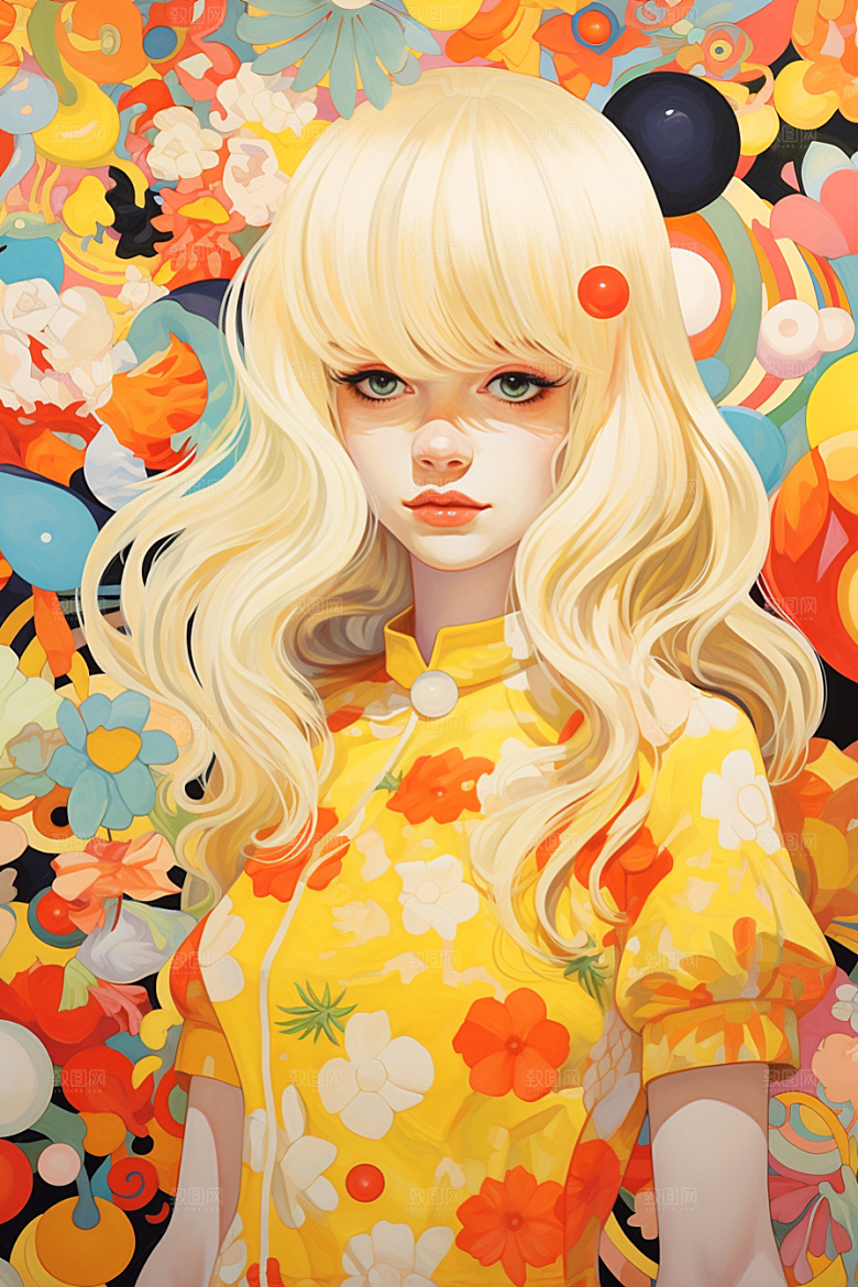 多巴胺女孩穿搭手绘插画