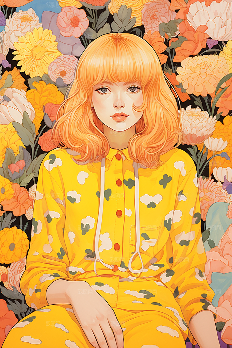多巴胺女孩彩色穿搭插画