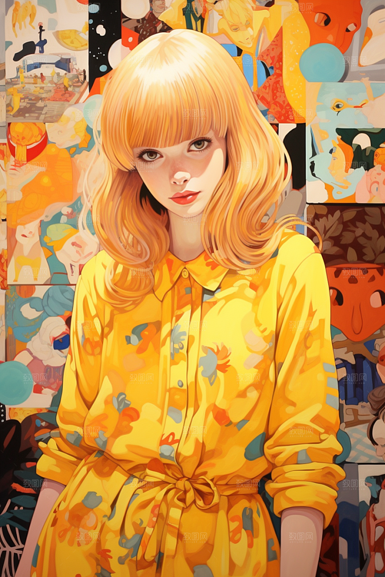 多巴胺女孩缤纷高清插画