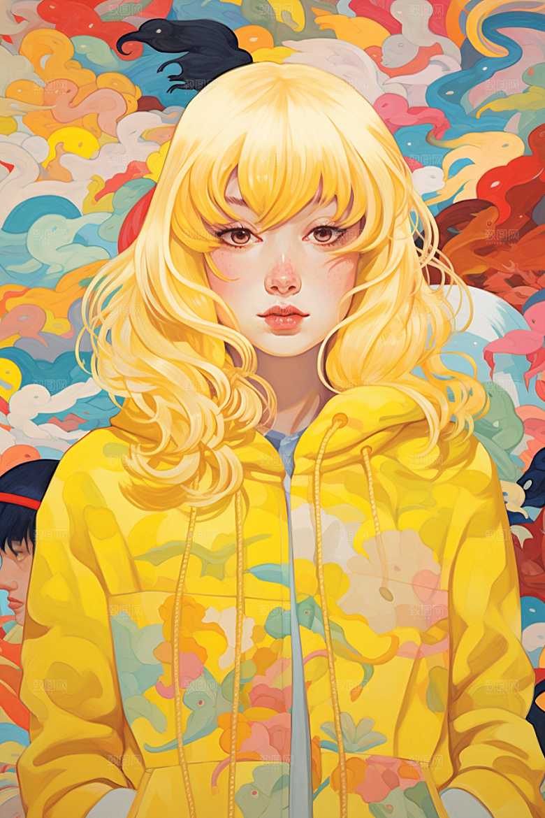 多巴胺女孩艺术感形象插画