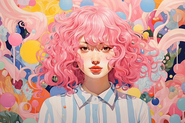 多巴胺女孩艺术感缤纷插画