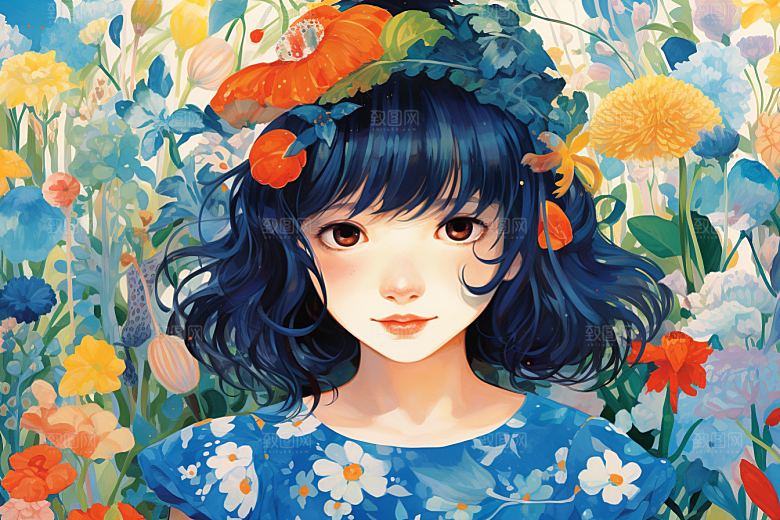 多巴胺女孩彩色形象插画