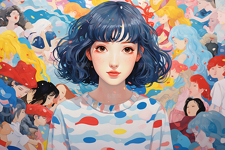 多巴胺女孩高清手绘插画