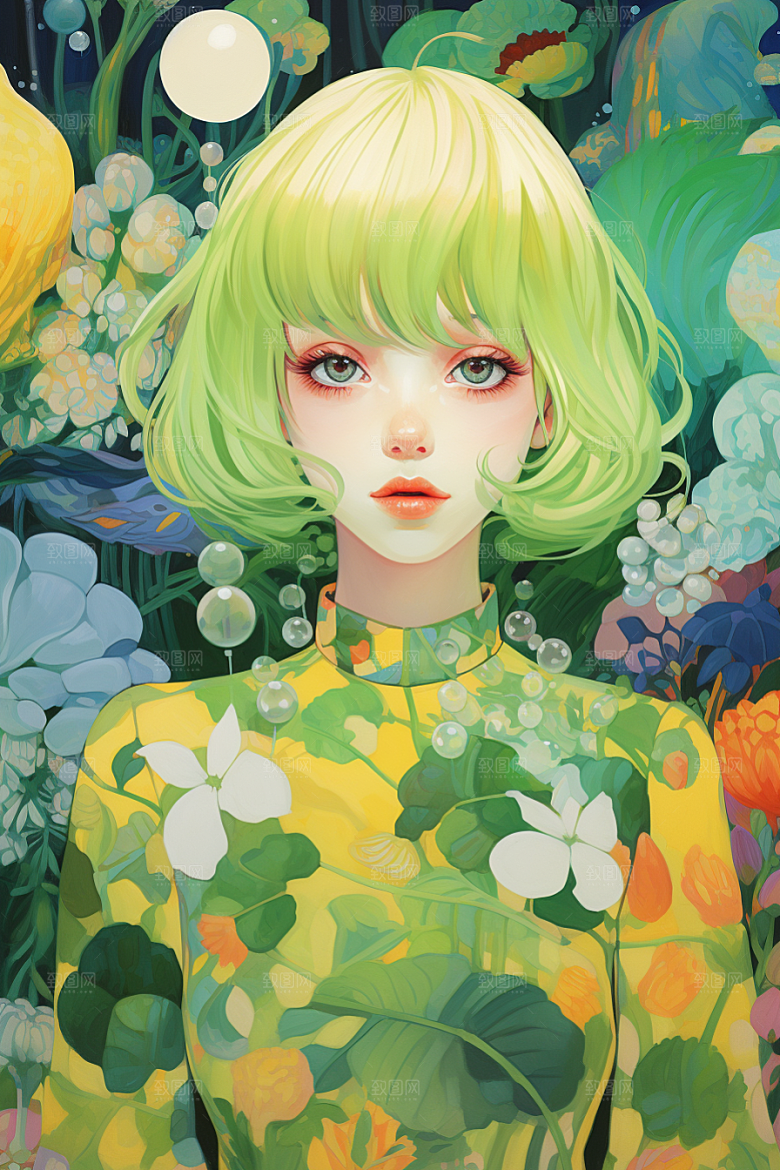 多巴胺女孩少女彩色插画