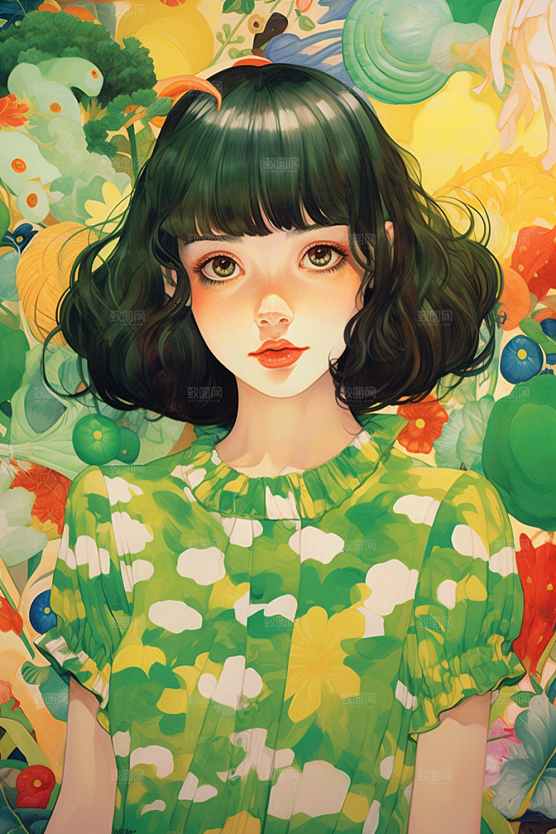 多巴胺女孩艺术感可爱插画