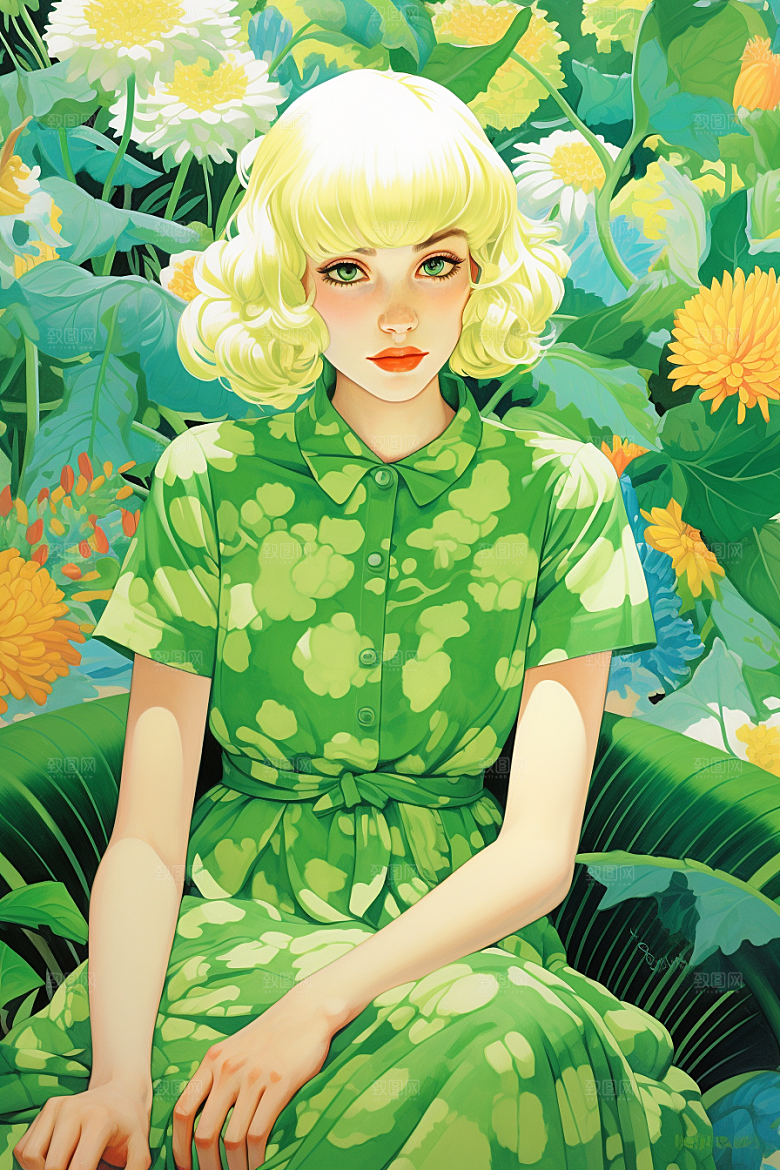 多巴胺女孩缤纷彩色插画