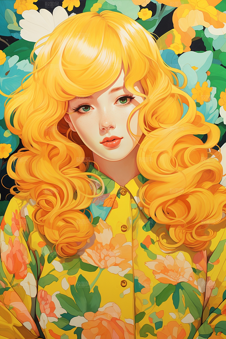 多巴胺女孩五彩斑斓缤纷插画