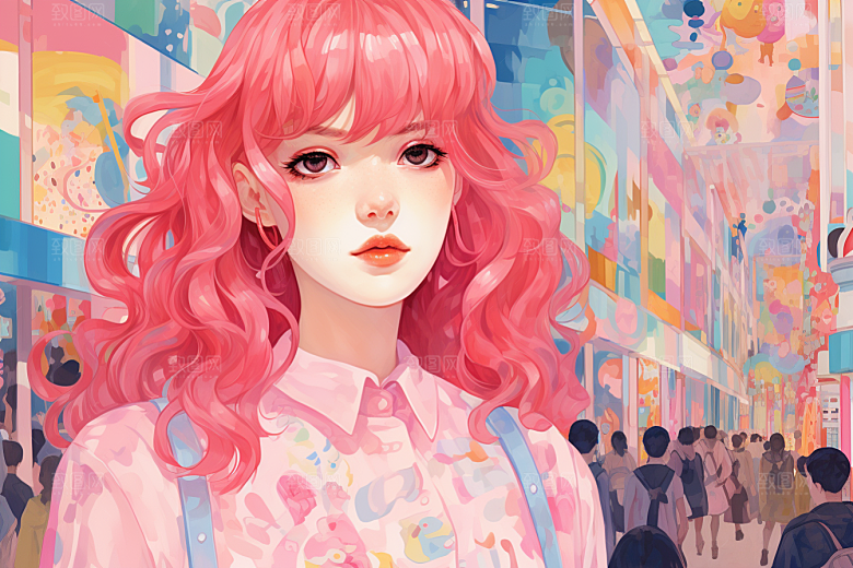 多巴胺女孩五彩斑斓彩色插画