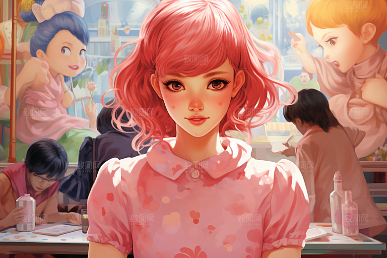 多巴胺女孩可爱形象插画