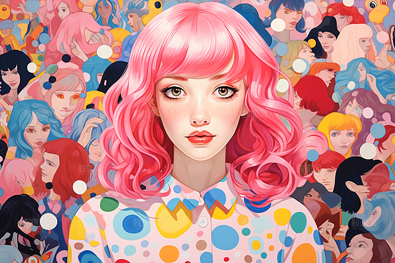 多巴胺女孩彩色少女插画