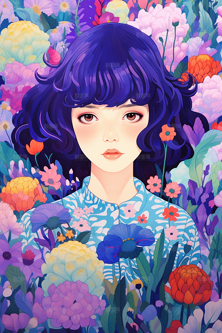 多巴胺女孩少女艺术感插画