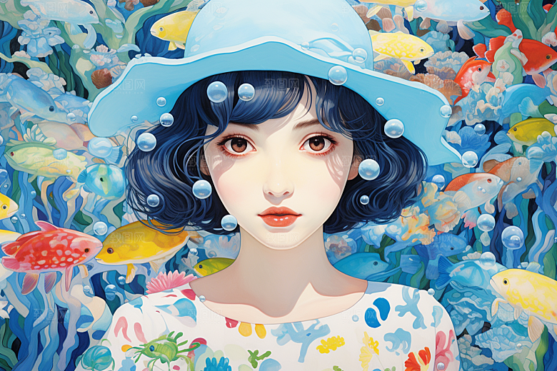 多巴胺女孩彩色少女插画