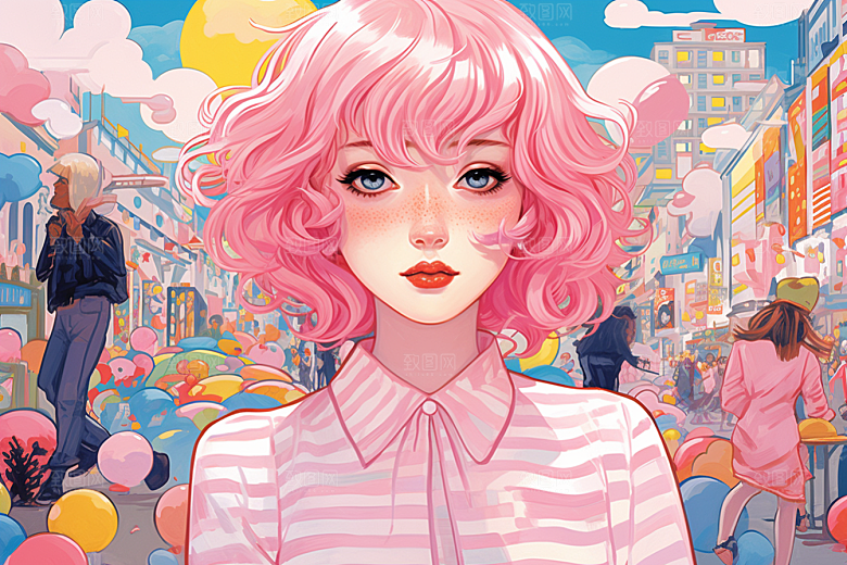 多巴胺女孩艺术感缤纷插画