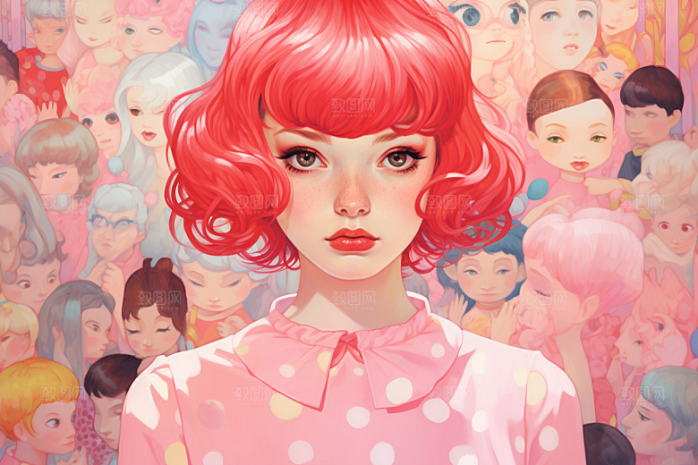 多巴胺女孩五彩斑斓少女插画