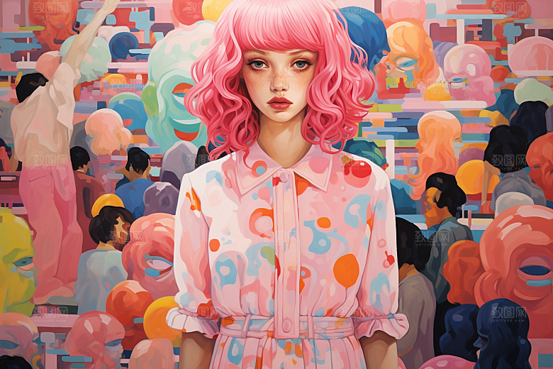 多巴胺女孩高清少女插画