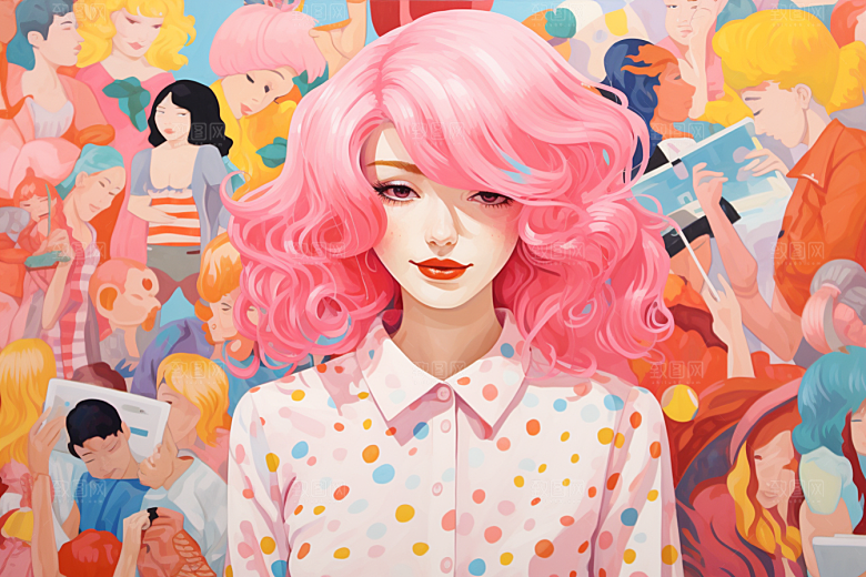 多巴胺女孩高清艺术感插画
