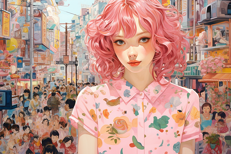 多巴胺女孩手绘形象插画