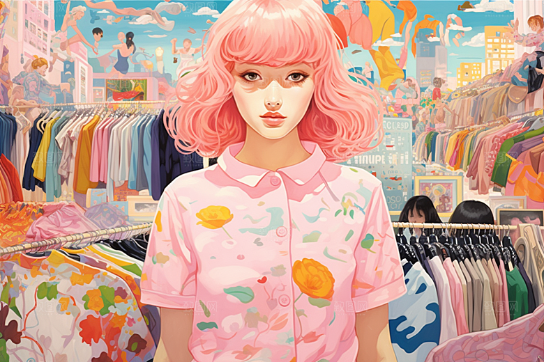 多巴胺女孩艺术感五彩斑斓插画