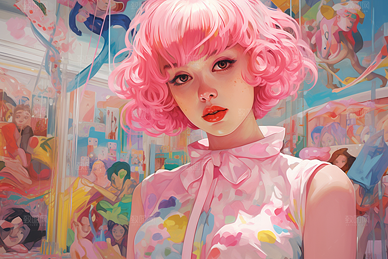 多巴胺女孩可爱穿搭插画