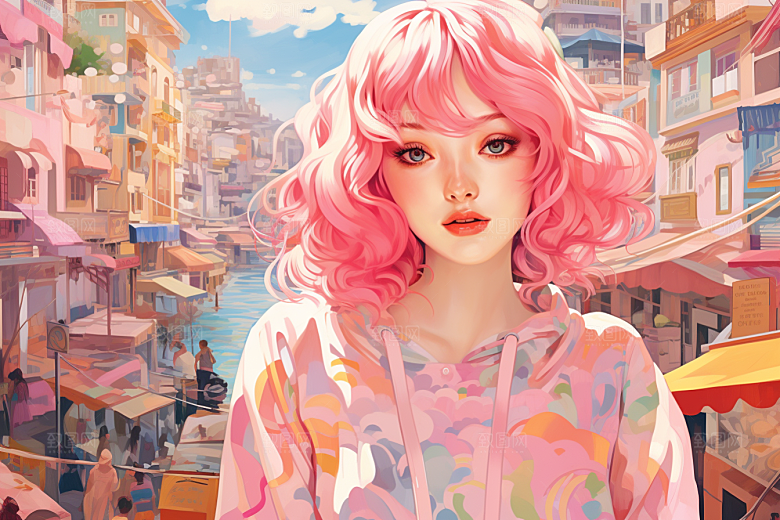 多巴胺女孩高清可爱插画