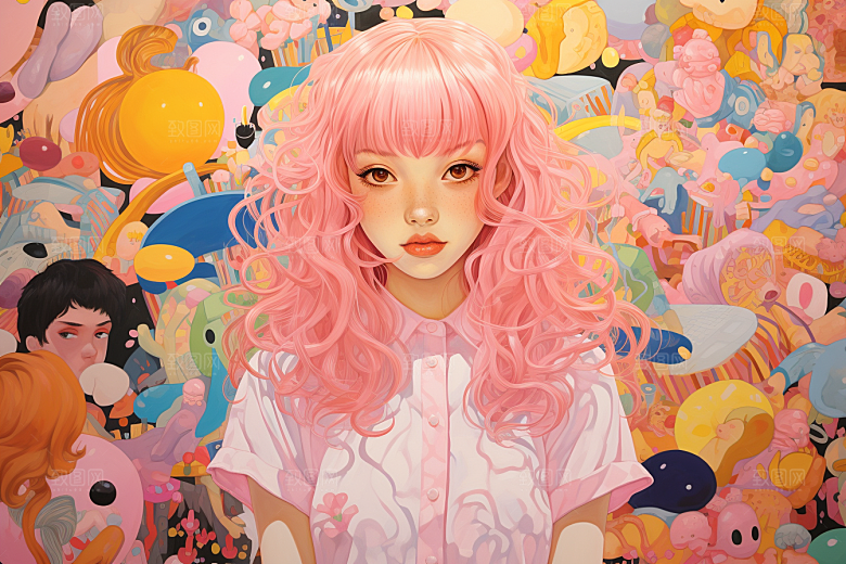 多巴胺女孩手绘高清插画