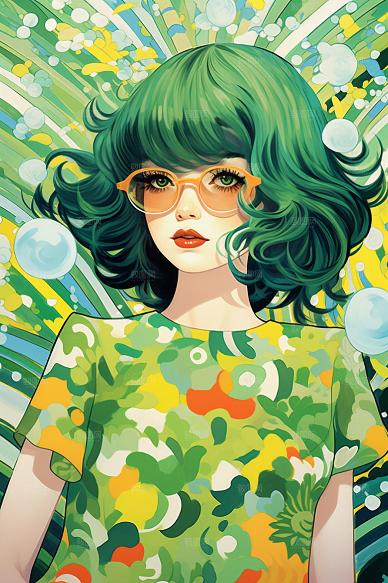 多巴胺女孩缤纷彩色插画
