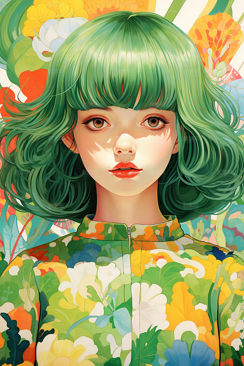 多巴胺女孩形象五彩斑斓插画