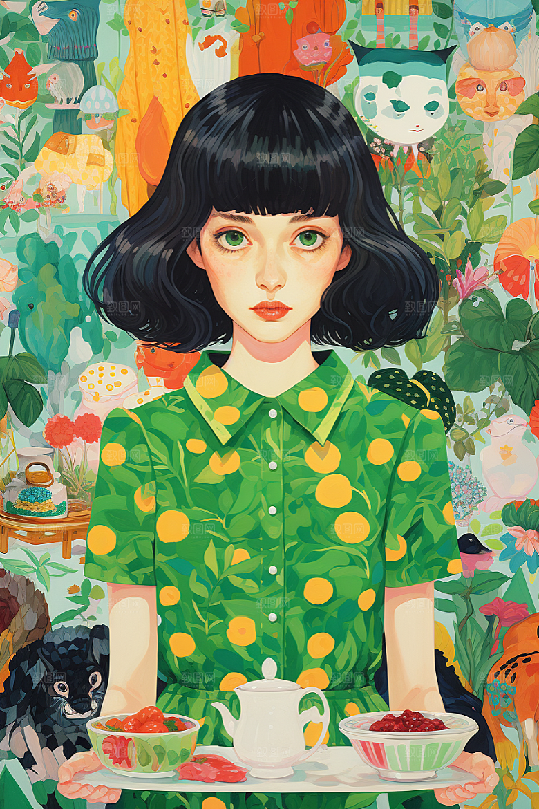 多巴胺女孩缤纷艺术感插画