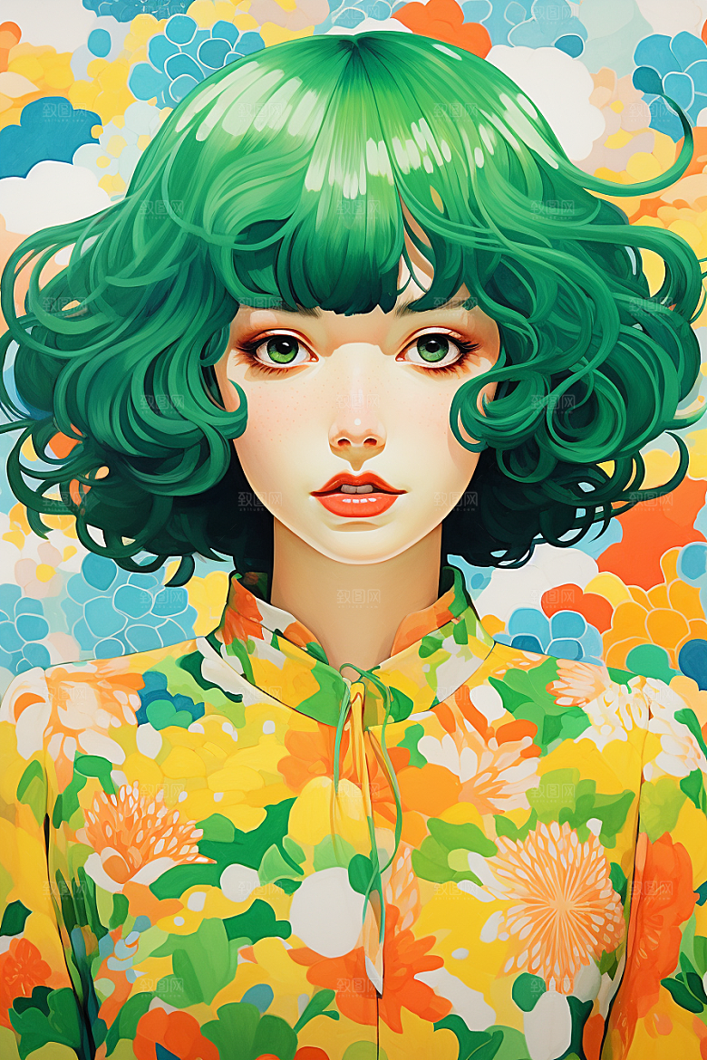 多巴胺女孩艺术感少女插画