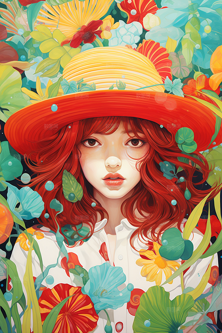 多巴胺女孩艺术感高清插画