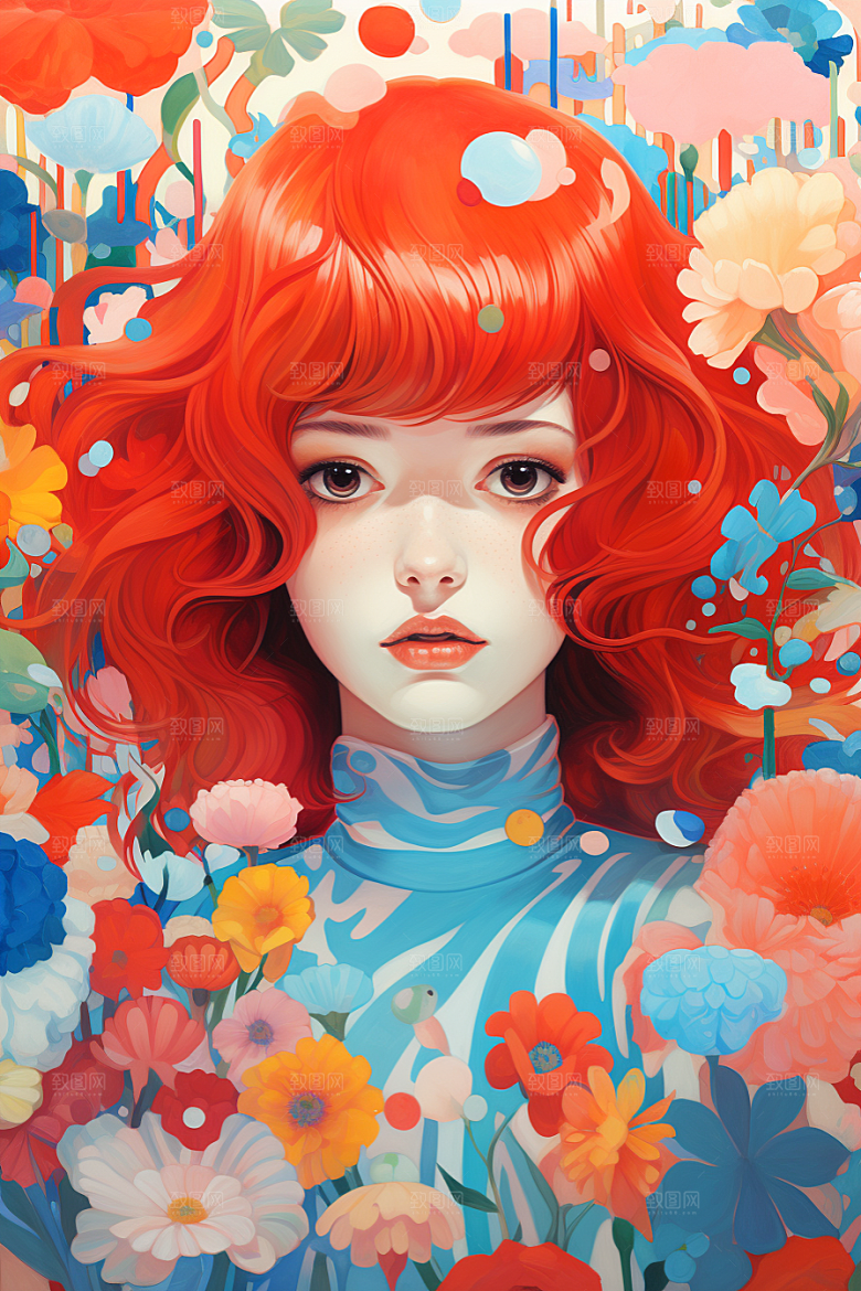 多巴胺女孩手绘彩色插画