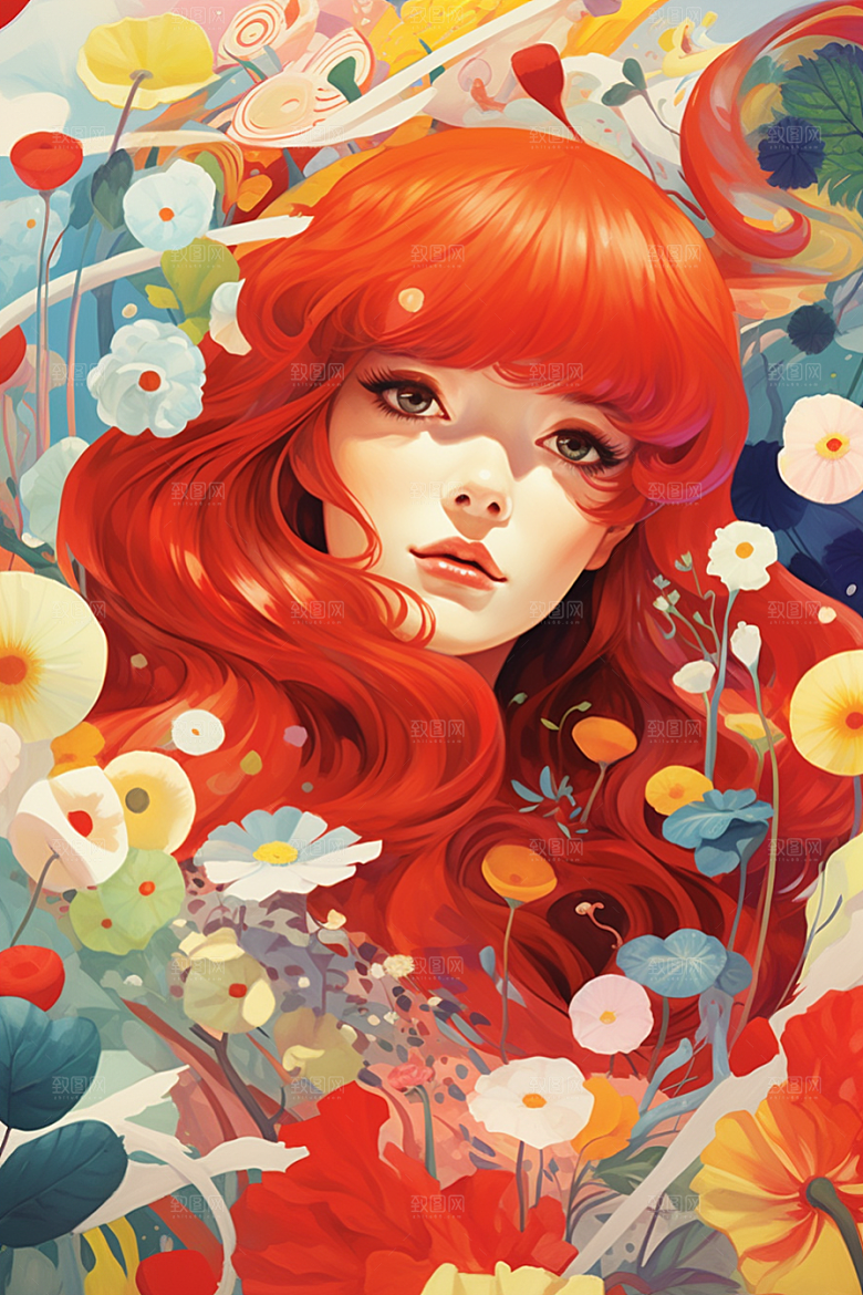多巴胺女孩彩色手绘插画