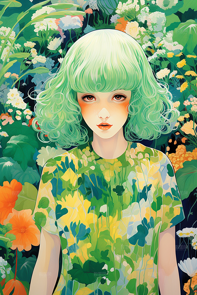 多巴胺女孩穿搭少女插画