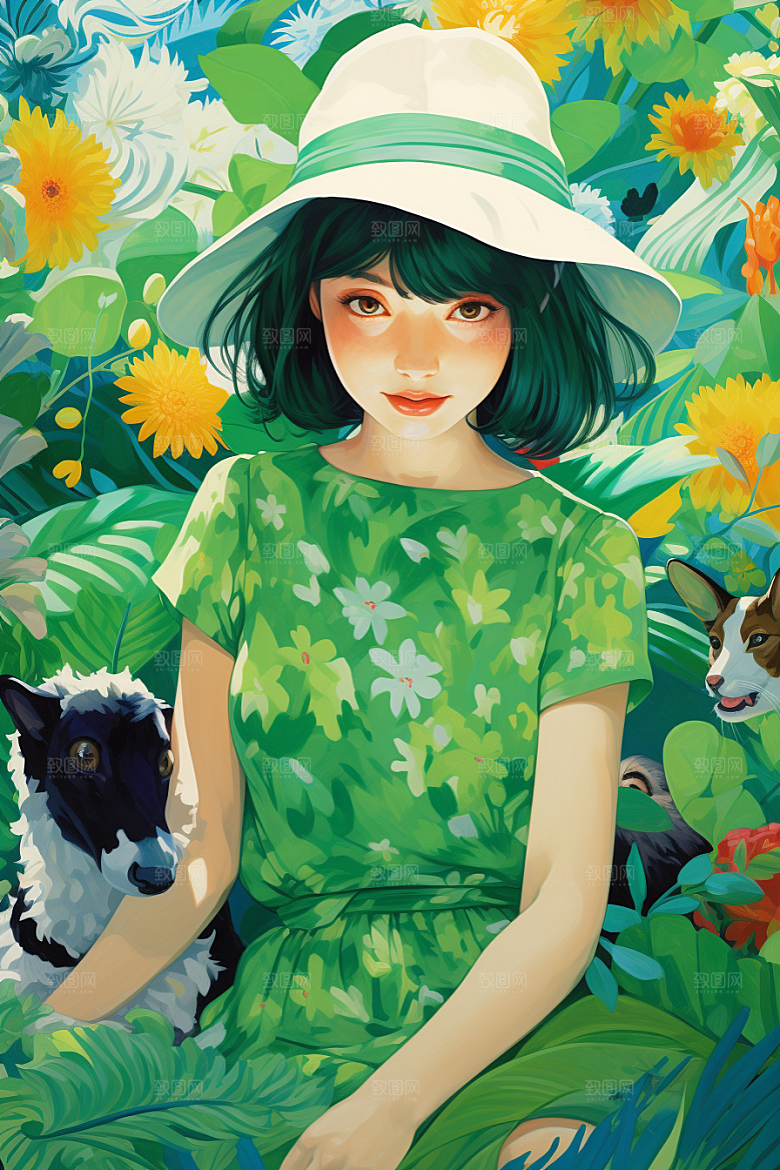 多巴胺女孩五彩斑斓少女插画