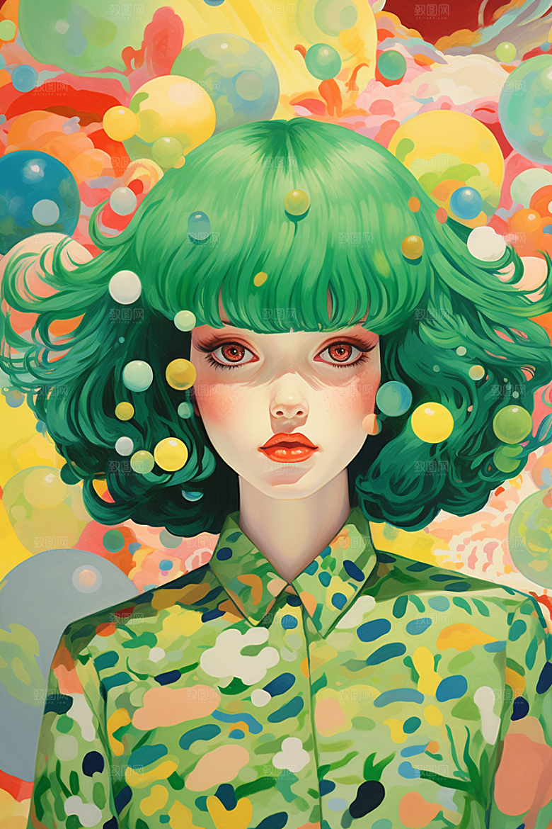 多巴胺女孩彩色艺术感插画