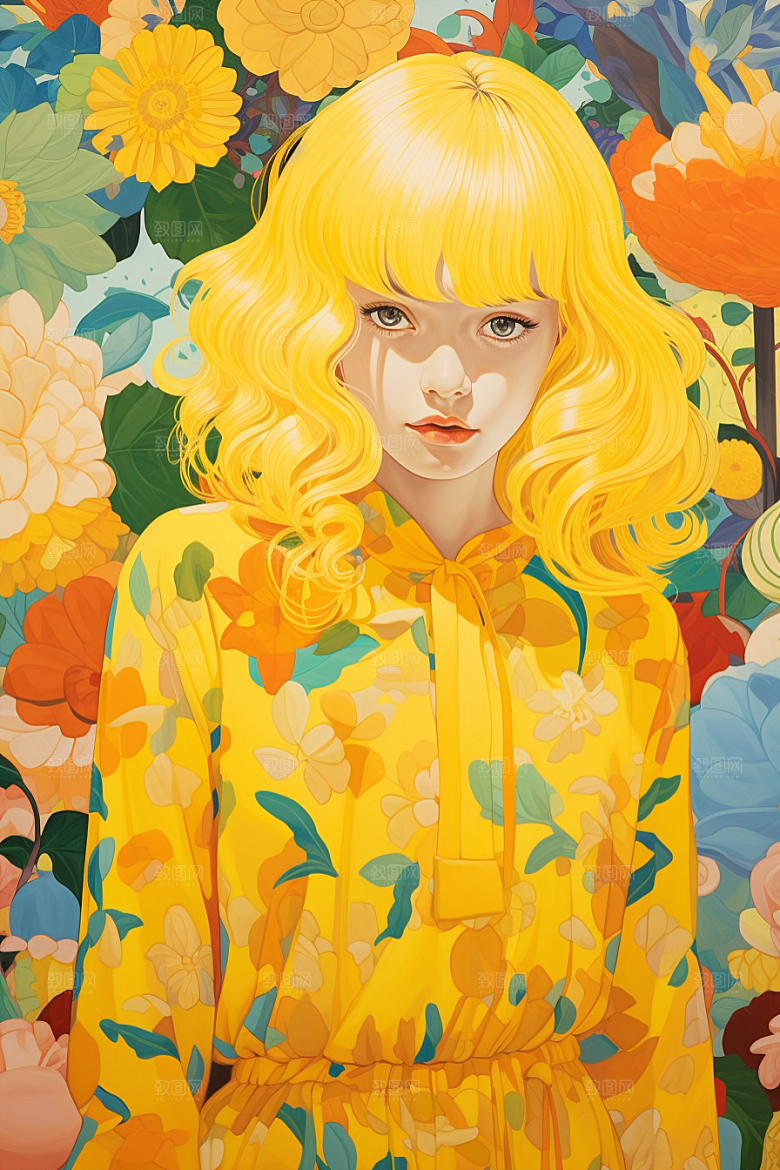 多巴胺女孩缤纷彩色插画