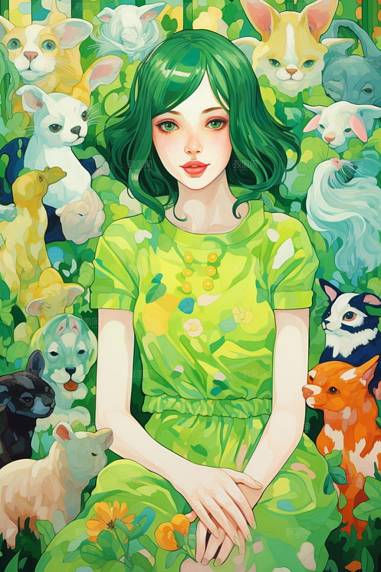 多巴胺女孩缤纷高清插画