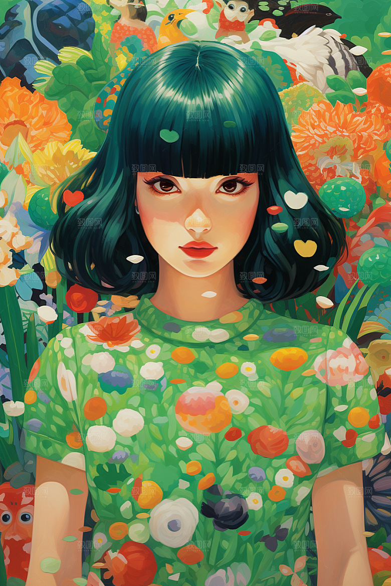 多巴胺女孩彩色五彩斑斓插画