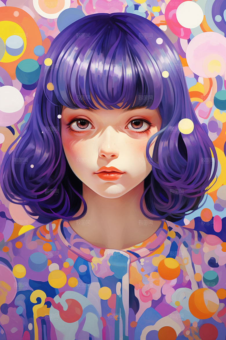 多巴胺女孩五彩斑斓彩色插画