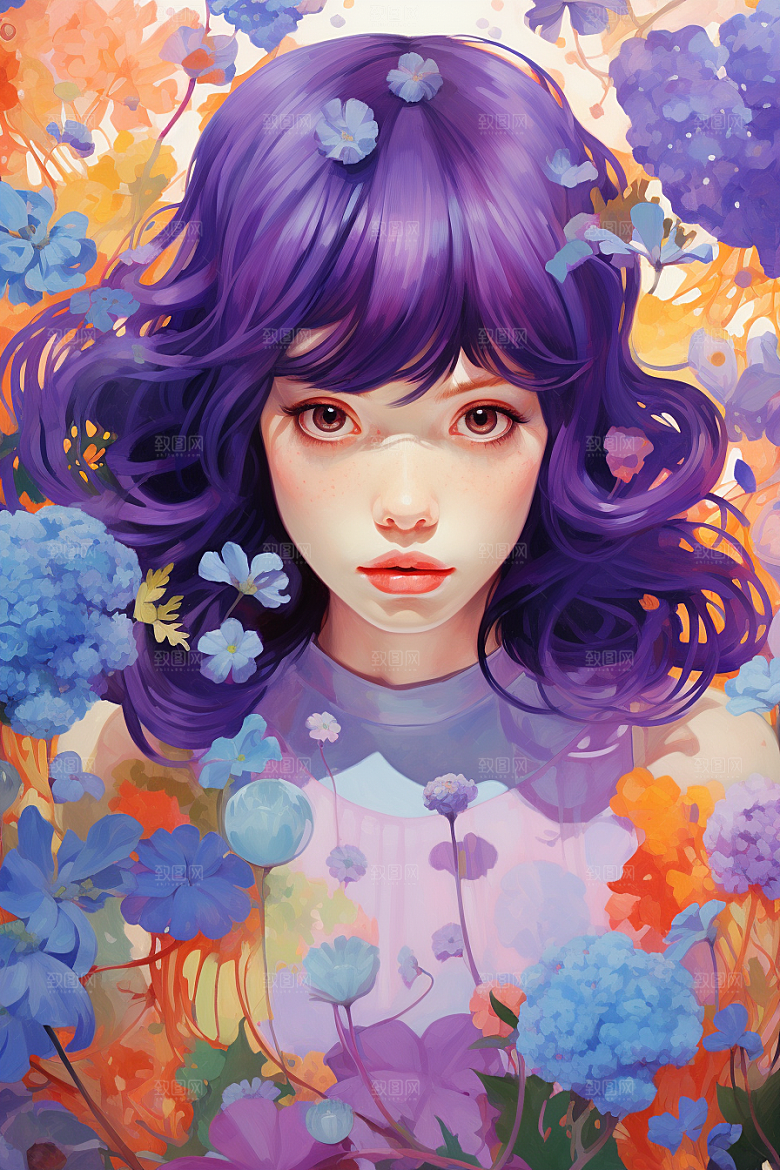 多巴胺女孩手绘可爱插画