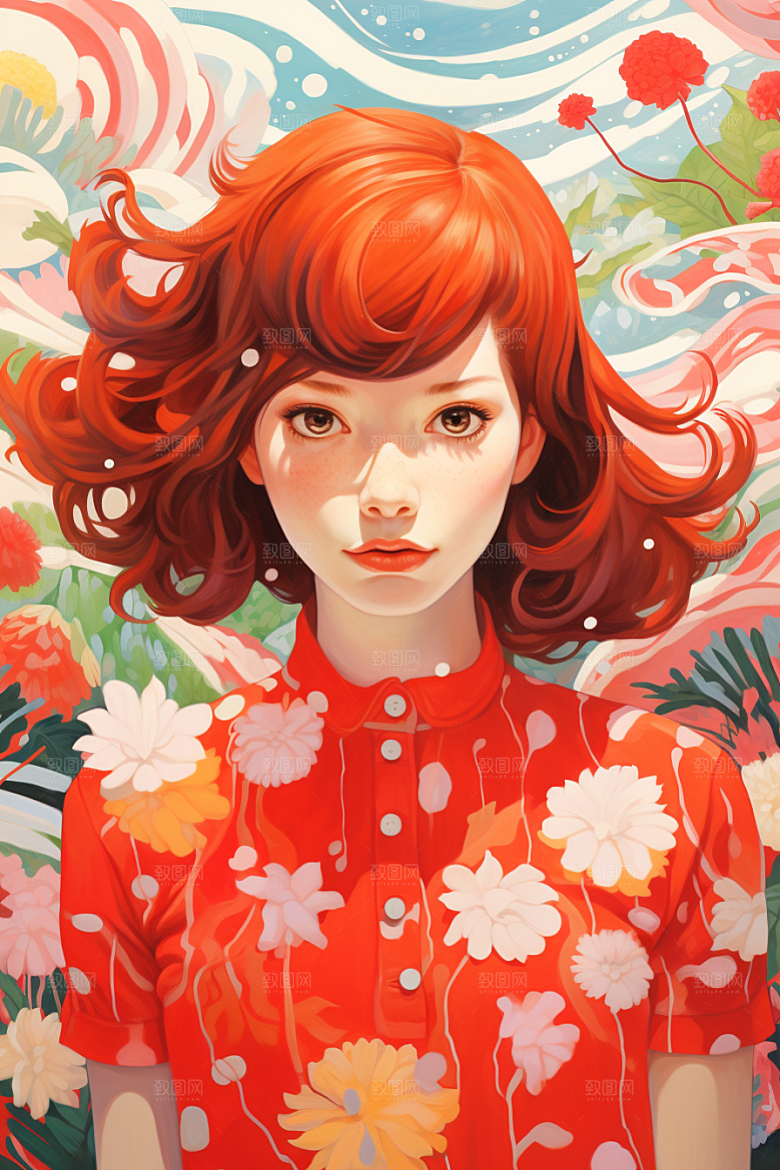 多巴胺女孩可爱高清插画