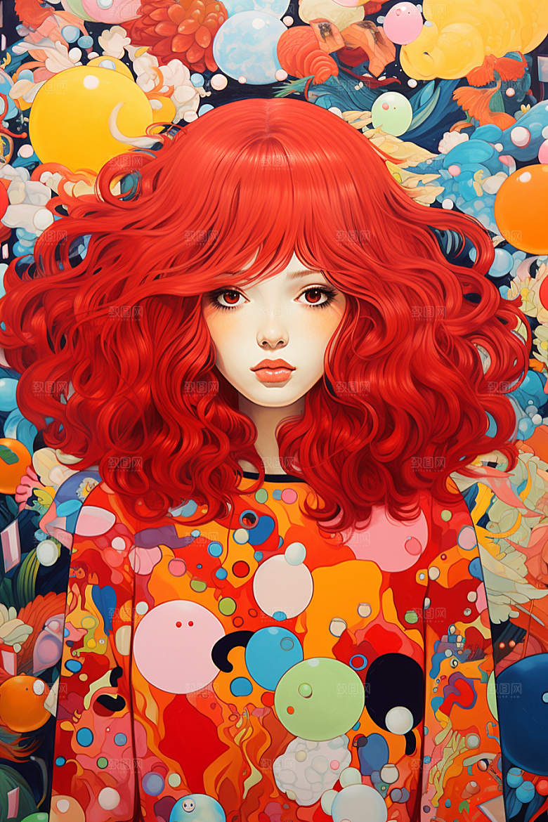 多巴胺女孩缤纷彩色插画