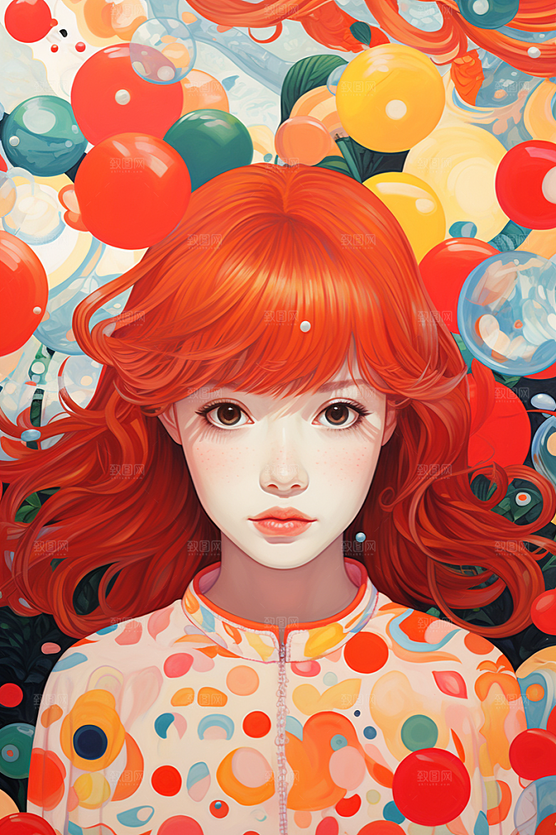 多巴胺女孩艺术感手绘插画