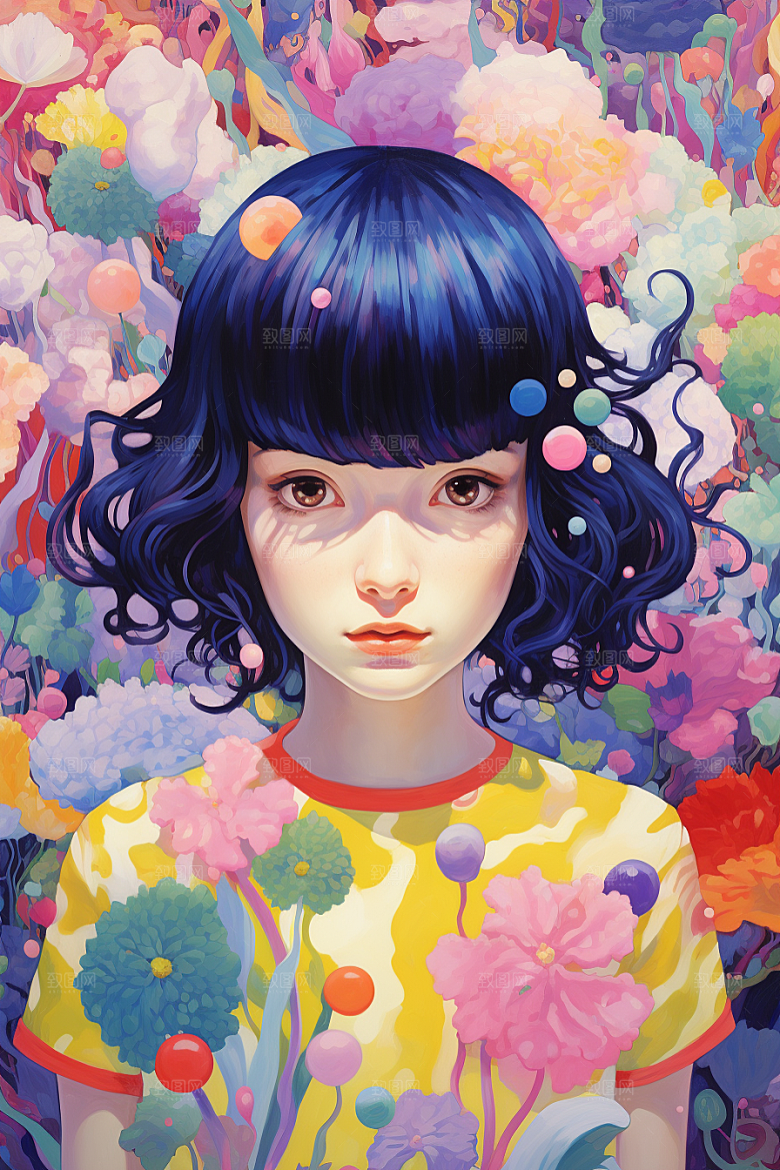 多巴胺女孩少女手绘插画