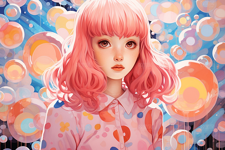 多巴胺女孩彩色艺术感插画