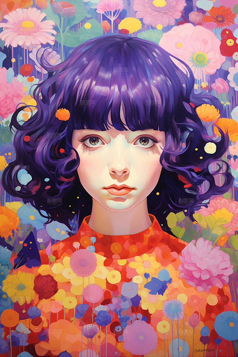 多巴胺女孩五彩斑斓少女插画